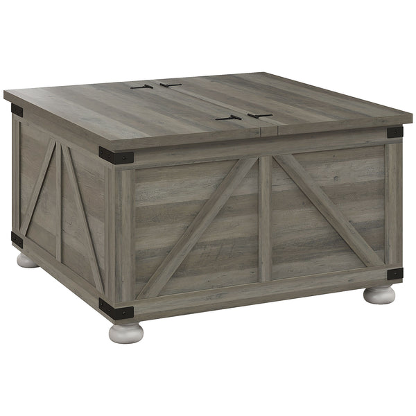 English Elm HOMCOM Farmhouse Coffee Table with Flip Lift Top and Hidden Storage, Square Center Table, Rustic Charm Gray W2225P217440