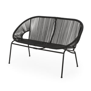 English Elm Christopher Knight Home® - CONDESSA Black Loveseat – Modern Hammock Weave Polyethylene Rattan on Matte Powder-Coated Iron Frame 67120.00BLK