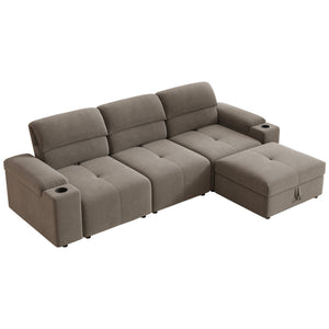 English Elm Modern Modular L-shaped sectional sofa 105-inch cloud deep-seat 4-seat cotton comfort with ottoman and storage Brown W3820S00009