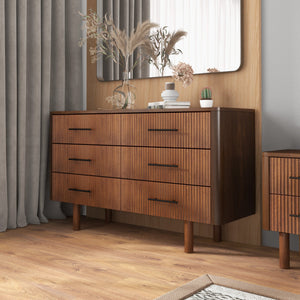 English Elm Ashcroft Furniture - Logan Mid Century Modern Walnut Dresser with 6 Drawers — Solid Wood, Ample Organized Storage, Stylish Design B183P231908