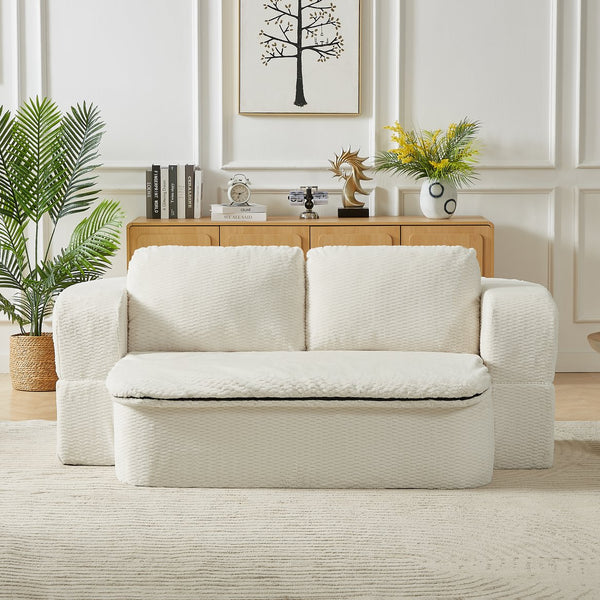 English Elm Convertible foam sleeper sofa bed — modern folding futon with pocket-spring comfort, space-saving design Cream W2339P352028