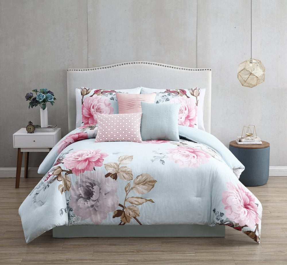 English Elm Ridgely Blush 7-Piece King Comforter Set - Elegant Floral Design, Soft Cotton & Reversible Finish B340P341958-GIGA