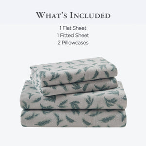 English Elm 4 Pieces Queen 100% Cotton Flannel Sheet Set - Cozy Pine Branch Print For Year-Round Comfort B035P381343