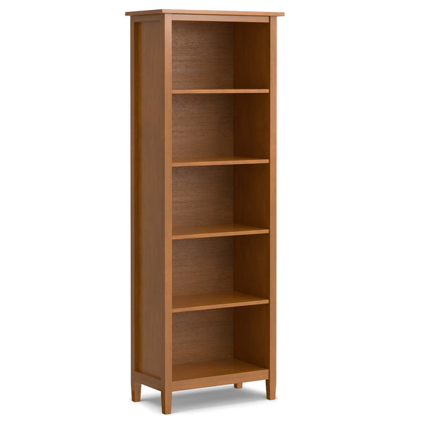 English Elm Warm Shaker 5 Shelf Bookcase Brown Pine - Handcrafted Solid Wood, Light Golden Finish, Adjustable Shelves B136P238605
