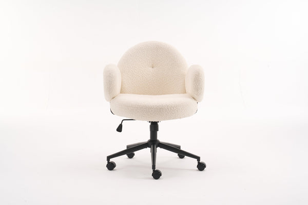 English Elm Boucle Bouclé Fabric Office Chair with Ergonomic Curved Back & Armrests, 360° Swivel, Stable Base Beige T3903P373042