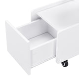 English Elm Mobile End Table With Lockable Wheels, Cream Style Side Table With Storage Drawer, 11.8Inch Narrow Nightstand With Multi-Layer Storage, Living Room, White