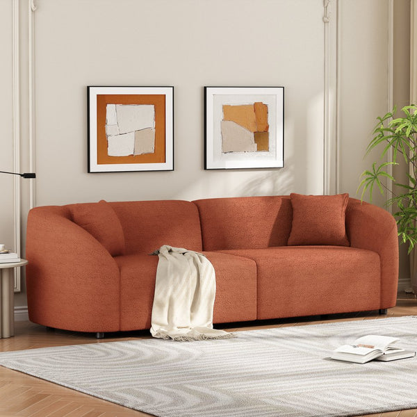 English Elm Christopher Knight Home® - 87" Curved Orange Bouclé Sofa: Sculptural Design, Plush Comfort, And Solid Durability For Modern Living Spaces N767P2323857A
