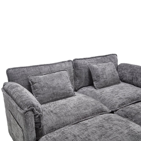 English Elm United Cozy Two-Seat Sofa With Chenille Fabric, Detachable Armrests, Footstools & Side Pockets W1568S00142-GIGA