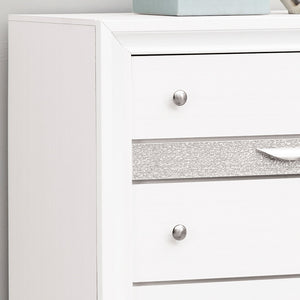 English Elm Madrid 6-Drawer Chest with Felt Lined Tray, Silver Acrylic Trim & Nickel Handles for Modern Storage White 56 L x 37 W x 20 H B078P286063