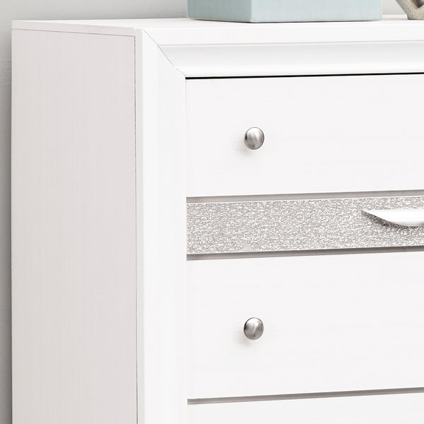 English Elm Madrid 6-Drawer Chest with Felt Lined Tray, Silver Acrylic Trim & Nickel Handles for Modern Storage White 56 L x 37 W x 20 H B078P286063