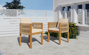 English Elm Christopher Knight Home® - Acacia Outdoor Dining Chairs Set of 2 with Rope Handles, Waterproof Washable Cushions, 400 lb Capacity Beige,Teak N779P279983B