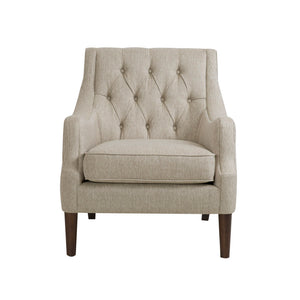 JLA Home Madison Park - Button Tufted Accent Chair with Plush Removable Cushion, Solid Morocco-Finish Wood Legs for Elegance and Comfort Beige FPF18-0514
