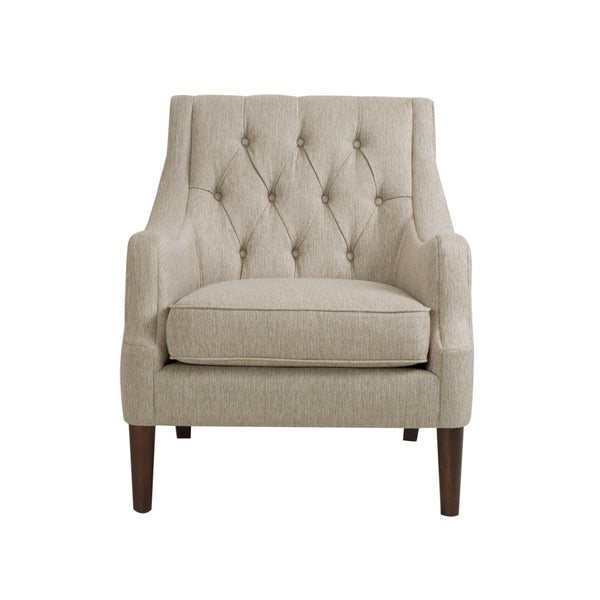 JLA Home Madison Park - Button Tufted Accent Chair with Plush Removable Cushion, Solid Morocco-Finish Wood Legs for Elegance and Comfort Beige FPF18-0514