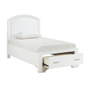 English Elm Modern Twin Platform Bed White Finish Curved Headboard Footboard Storage Drawers B011S02349