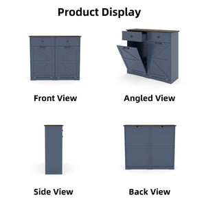 English Elm Farmhouse Double Tilt-Out Trash Cabinet - Antique Blue Barn Door, 2 Drawers, Waterproof Top, 2x10gal W2557P324526