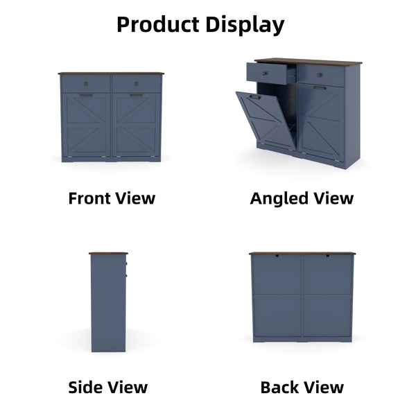English Elm Farmhouse Double Tilt-Out Trash Cabinet - Antique Blue Barn Door, 2 Drawers, Waterproof Top, 2x10gal W2557P324526