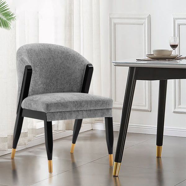 English Elm Ola Wood Chenille Dining Chair with Elm Frame and Brushed Gold Tips, Luxurious Foam Seat, 330lb Capacity Grey B365P397689