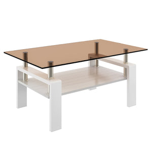 English Elm Rectangle Coffee Table - Stylish Tempered Glass Top & Mdf Storage, Modern Design For Living Rooms W241P181460-GIGA