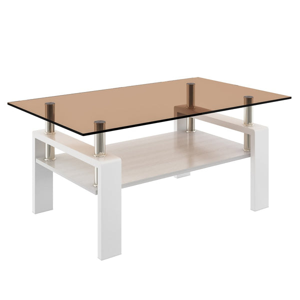 English Elm Rectangle Coffee Table - Stylish Tempered Glass Top & Mdf Storage, Modern Design For Living Rooms W241P181460-GIGA