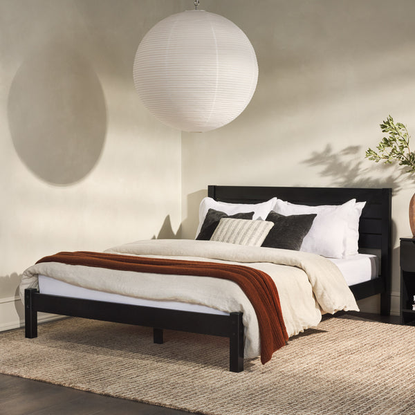 English Elm Walker Edison - Modern Modernist Queen Bedframe with Boho Slatted Headboard, Solid Pine Construction, No Box Spring Needed Black 84 L x 11 W x 9 H B185P169104