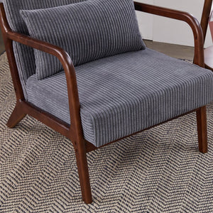 English Elm Mid-Century Upholstered Accent Chair Antique Dark Grey — Ergonomic Solid Wood Frame, Cozy Pillow Seat W2989P295372