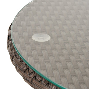 English Elm Christopher Knight Home® - KONO Woven Outdoor 3-Piece Patio Chat Set with Aluminum Frame, Tempered Glass Table, Cushions Brown+Beige 53142.00ALUBRN