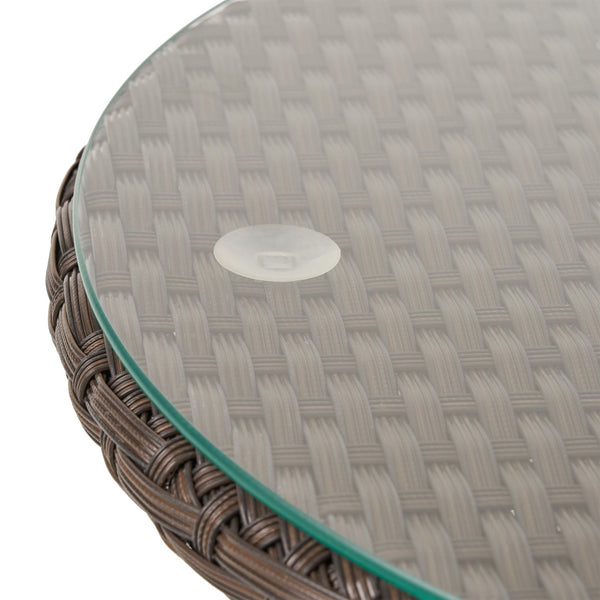 English Elm Christopher Knight Home® - KONO Woven Outdoor 3-Piece Patio Chat Set with Aluminum Frame, Tempered Glass Table, Cushions Brown+Beige 53142.00ALUBRN