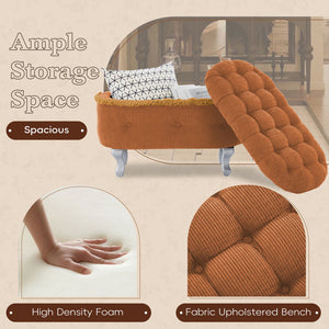 English Elm Christopher Knight Home® - 29.5'' Storage Bench with Button-Tufted Fabric, Tassel-Trim Ottoman with Hidden Compartment for Bedroom Orange 30.25 L x 18.5 W x 14 H N761P335817G