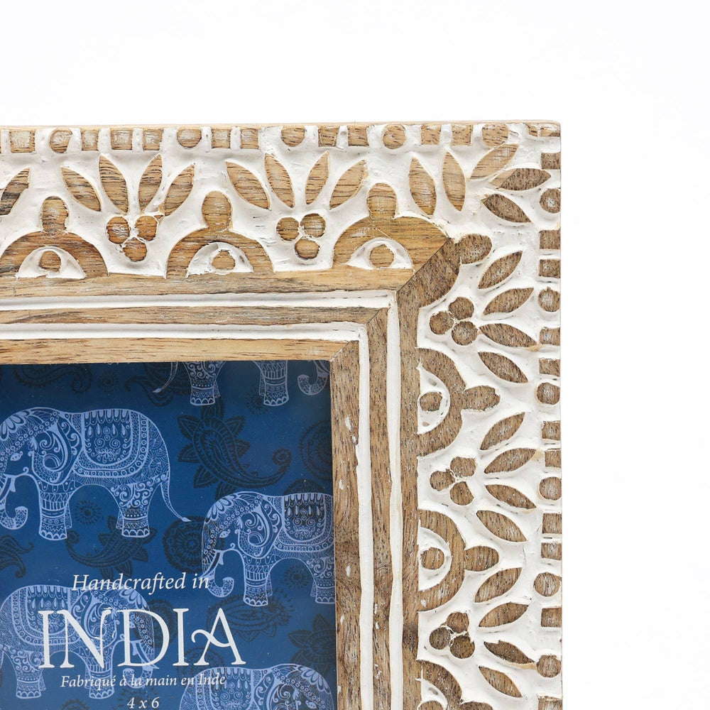 English Elm FLORAL Natural Whitewash 4x6 Photo Frame — Vintage Floral Wood & Glass Accent, Gift-Ready Home Decor B346P336788