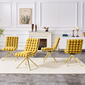 English Elm Set of 2 Velvet Bubble Chain Dining Chairs Sculptural Tufted Seats with Black Legs W1512P491459