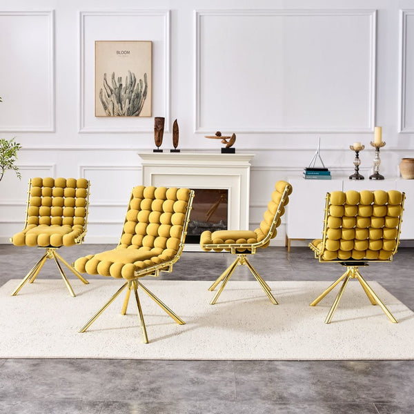 English Elm Set of 2 Velvet Bubble Chain Dining Chairs Sculptural Tufted Seats with Black Legs W1512P491459