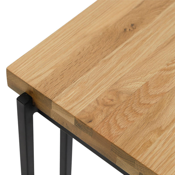 English Elm Luka Oak C-Side Table Large with Solid Oak Top & Black Metal Frame — Slide-Over Sofa Accent 21x14x28 B353P372716