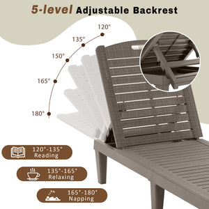 English Elm 2-Piece Outdoor Chaise Lounges with 5-Position Adjustable Backrest, UV-Proof Resin, Lightweight & Durable Light Brown N719P293384D