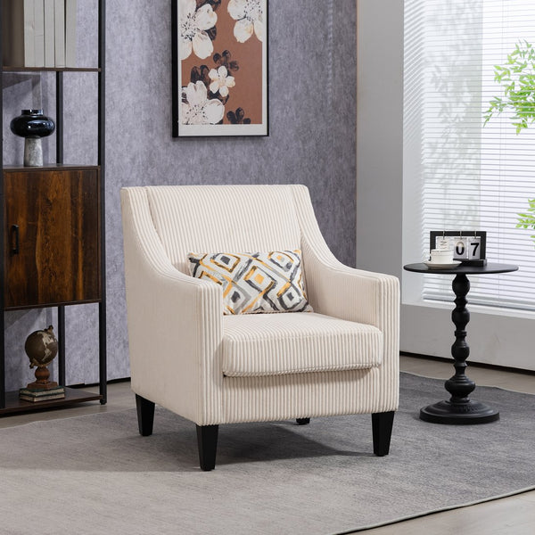 English Elm COOLMORE Modern Accent Chair with Plush Corduroy Upholstery, Solid Wood Frame and Two Pillows Beige W395P195355