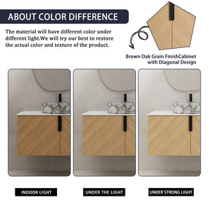 English Elm 36" Modern Wall-Mounted Bathroom Vanity With Soft-Close Doors, Ceramic Sink & Durable Oak Finish W999S00451