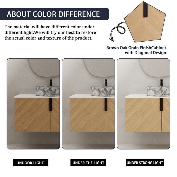 English Elm 36" Modern Wall-Mounted Bathroom Vanity With Soft-Close Doors, Ceramic Sink & Durable Oak Finish W999S00451