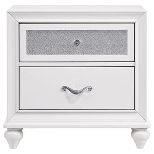 English Elm Barzini White 2-Drawer Nightstand with Faceted Crystal Hardware, Sleek Rectangular Modern Accent Piece B062P344905