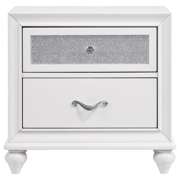 English Elm Barzini White 2-Drawer Nightstand with Faceted Crystal Hardware, Sleek Rectangular Modern Accent Piece B062P344905