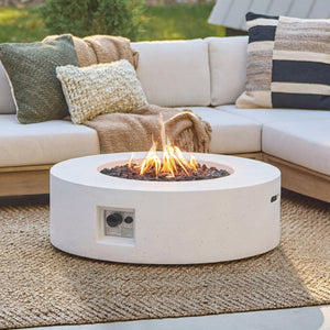 English Elm Lightweight Concrete Round Fire Pit 50000 Btu Propane Patio Gathering Focal Point N772P390497W