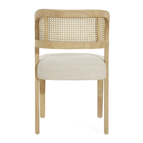 English Elm Hand-woven Rattan Back Dining Chairs Rubberwood Frame Upholstered Armchair Set of 2 Beige+Natural N768P381887N