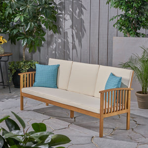 English Elm Casa Outdoor 3 Seat Acacia Hardwood Sofa with Weather Resistant Cushioned Patio Seating 63652.00