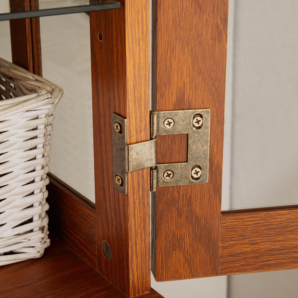 English Elm Curio Dark OAK Glass Cabinet with E26 Bulb, Vintage Lattice Doors, Adjustable Shelves, Sturdy Base W2275P292662