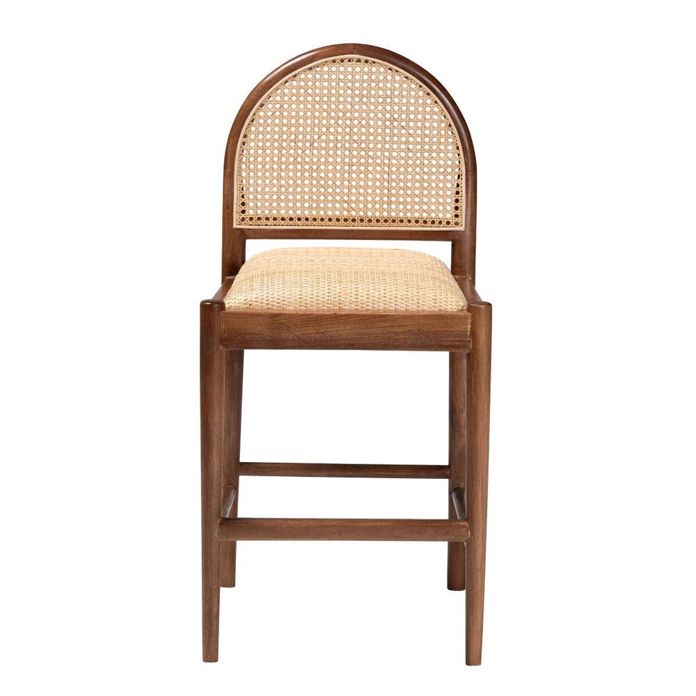 English Elm Modern Rattan Barstool with Woven Texture Curved Arms and Footrest for Kitchen Island B2750P467717