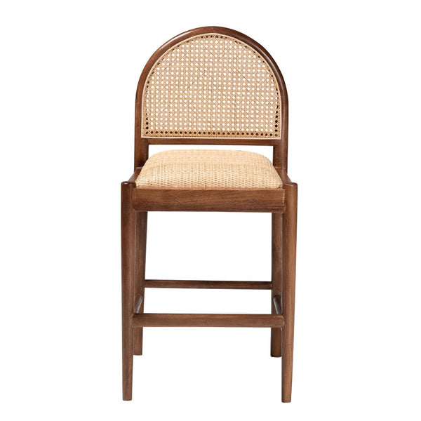 English Elm Modern Rattan Barstool with Woven Texture Curved Arms and Footrest for Kitchen Island B2750P467717