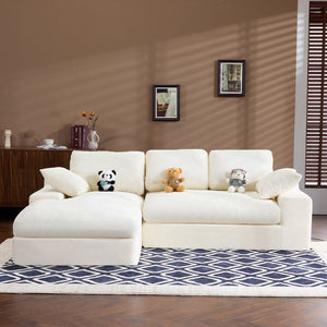 English Elm White Corduroy Compact Sofa Soft Upholstered Seating for Casual Scandinavian Living Rooms W3612S00013
