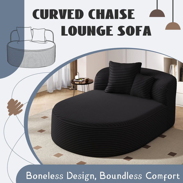 English Elm Modern Chaise Lounge Sofa oversized corduroy chaise with high-density foam, spring support & pillows Black N719P329129B