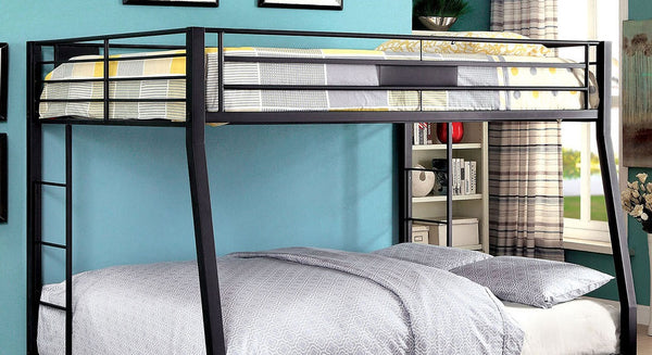 English Elm Contemporary Black Metal Bunk Bed - Full Over Queen Design With Safe Rails & Ladder For Space-Saving B2741S00375