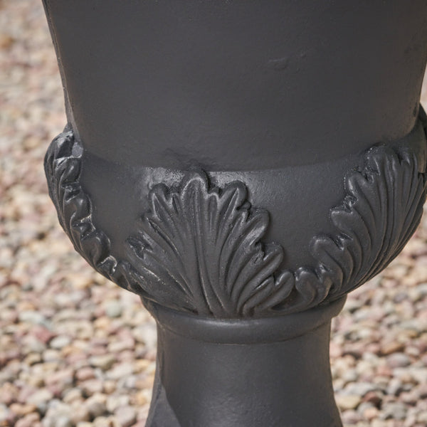 English Elm Christopher Knight Home® - DELPHINE Urn Planter - Lightweight Faux-Stone Magnesium Oxide with Roman Botanical Accents, Drainable Durable Indoor Outdoor Decor Black 63404.00BLK