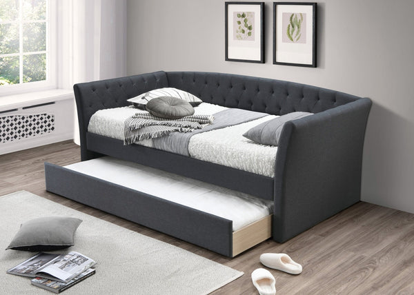 English Elm Contemporary Button Tufted Burlap Daybed with Slats for Guest Room or Studio B011S02041