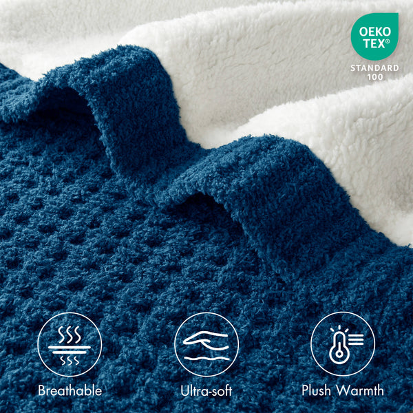 JLA Home Madison Park - Waffle Chenille Throw with Sherpa Reverse, 50"x60" Plush Dual-Texture Throw for Warmth & Style MP50-8269